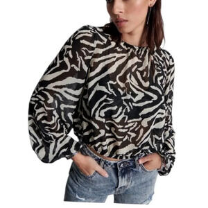 ONE TEASPOON Black White Dimensions Bubble Long Sleeve Blouse Top Size Medium